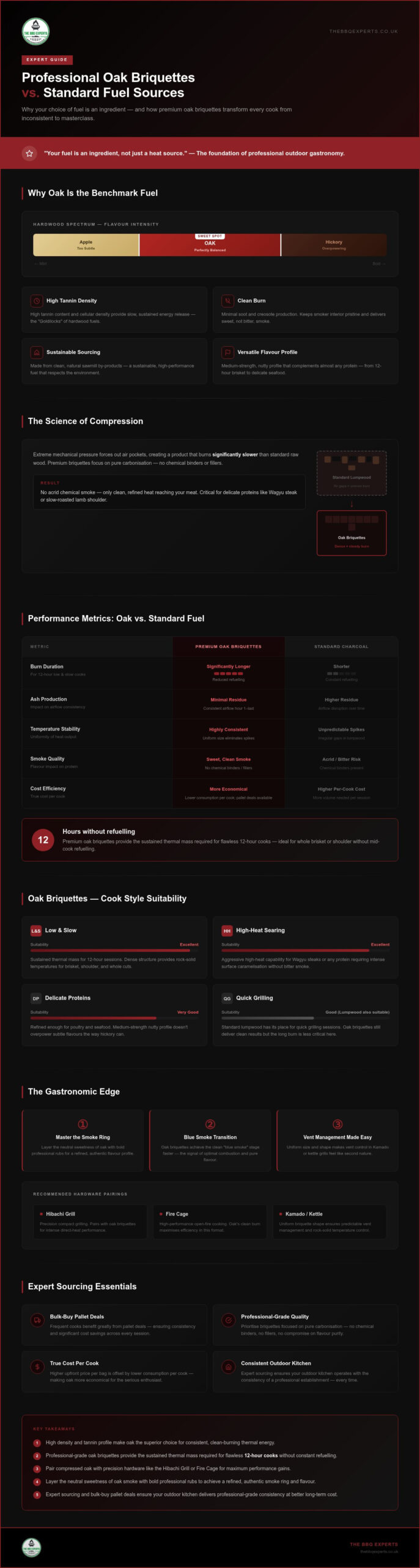 Oak BBQ Briquettes Superior Heat and Flavour Guide - Infographic - The BBQ Experts Oak BBQ Briquettes: Superior Heat and Flavour Guide
